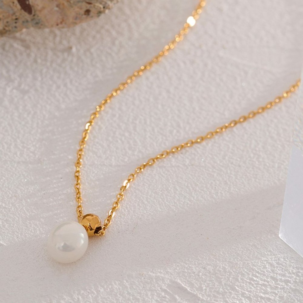 NEW Stainless Steel Shell Pearl Water Drop Pendant Necklace